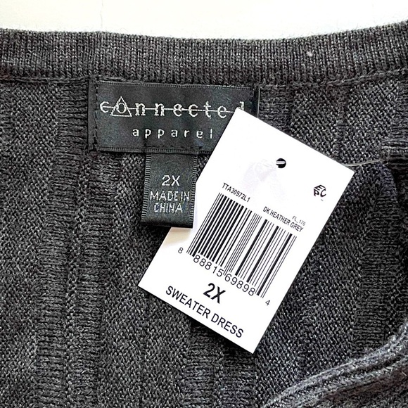 Connected Apparel Women's Plus Size Winter Gray Sweater Dress Tunic Midi, Sz 2X - Picture 3 of 10